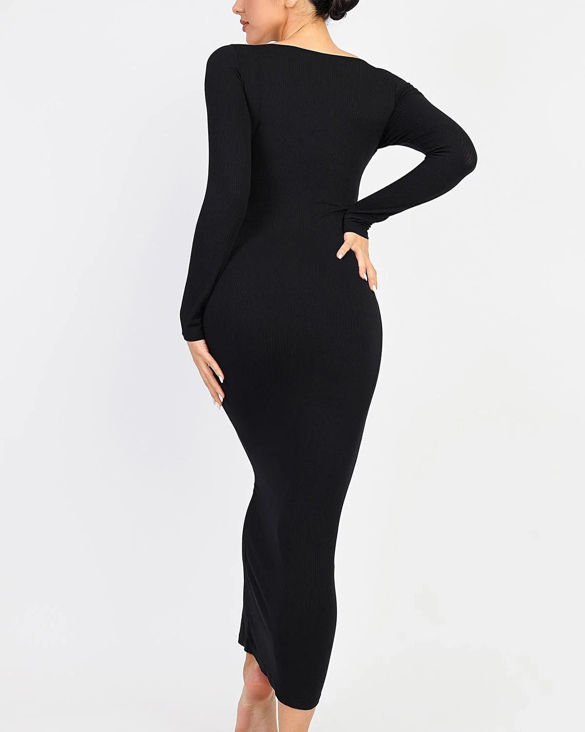 Cozy Ribbed Shoulder Cut-Out Shaping Dress Stylish Comfort and Flatter