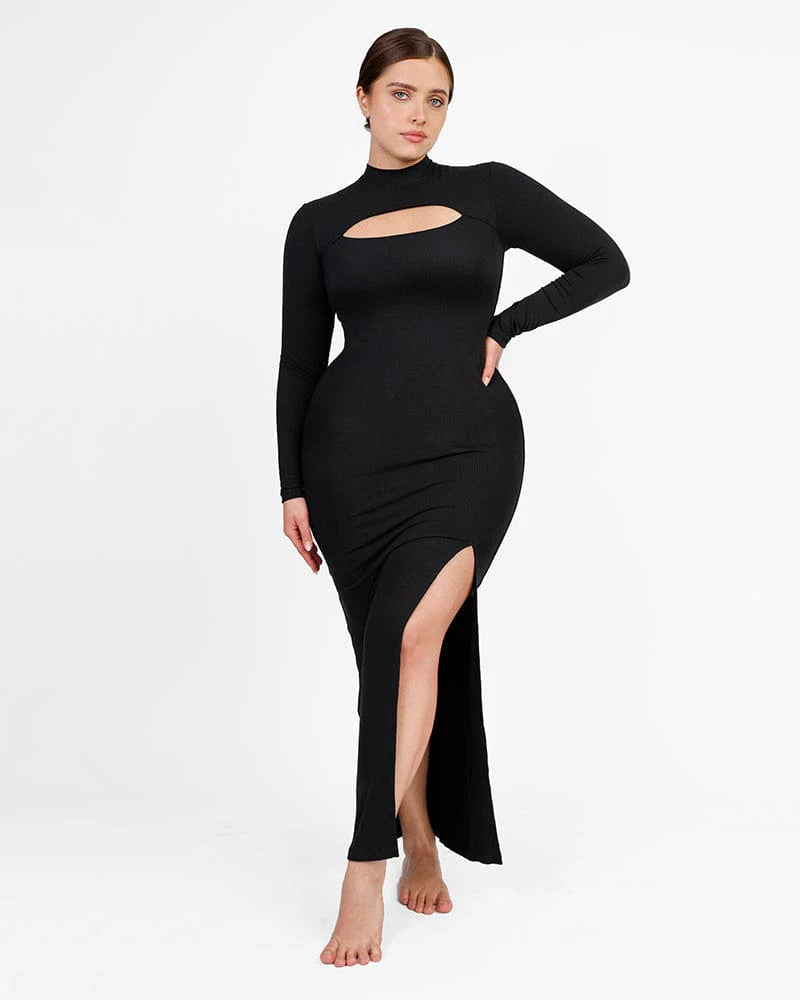 Cozy Ribbed High-Necked Maxi Shaping Dress Ultimate Comfort and Style